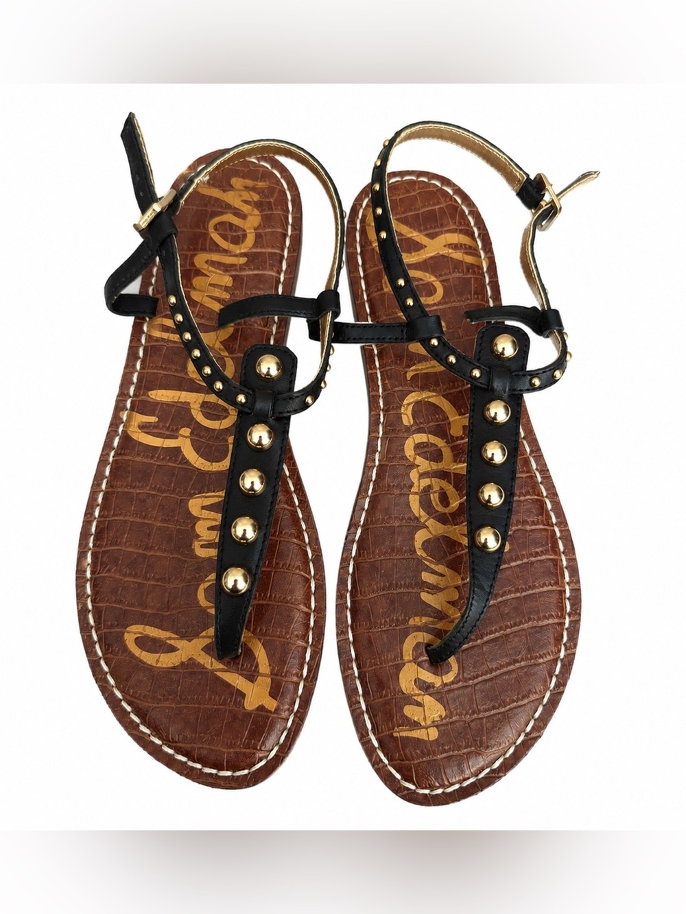 Sam Edelman Women’s Black Studded T-Strap Thong Sandals. Size: 9